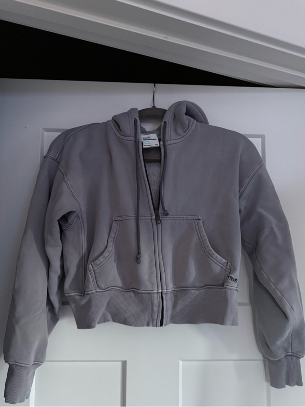 TNA Aritzia Sweatfleece Cropped Hoodie Grey Cozy Fleece Zip Pullover 2XS